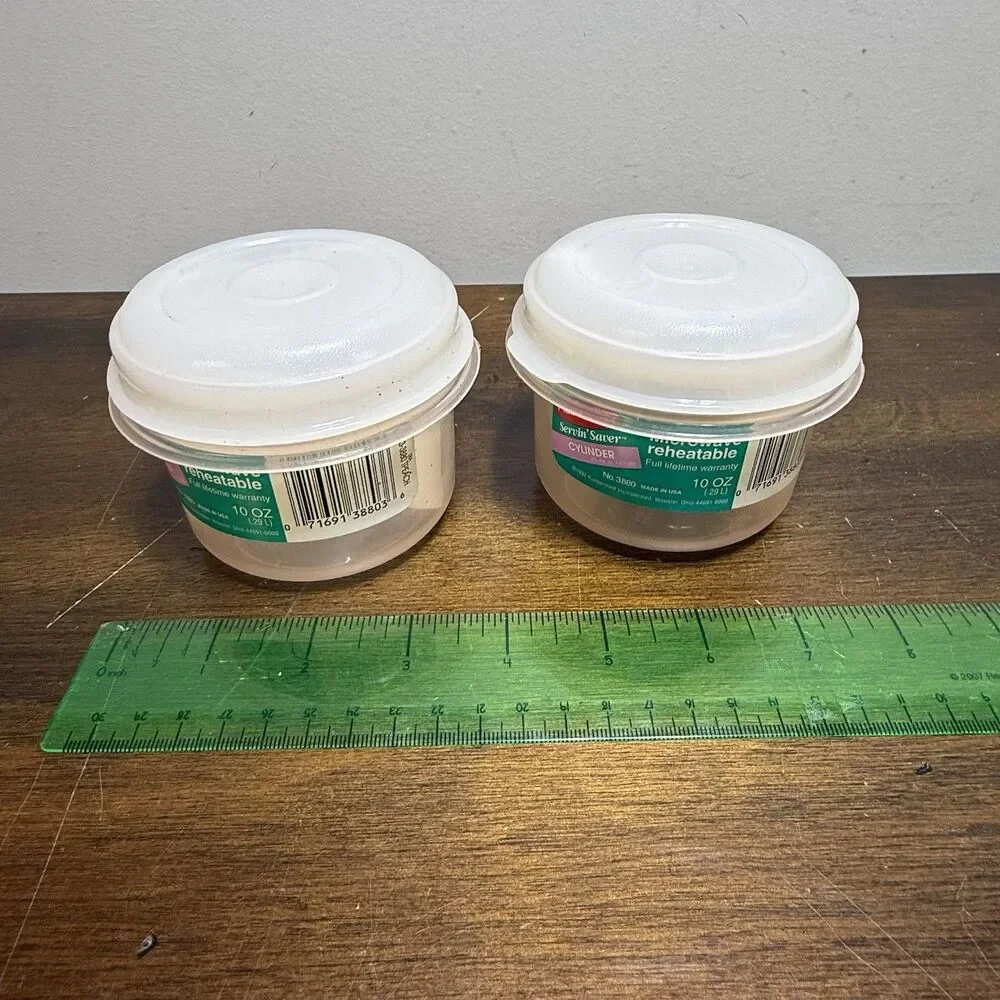 2 Vtg. Rubbermaid Servin Saver 1 Cup #6 Storage Container Almond Lids NOS 1991
